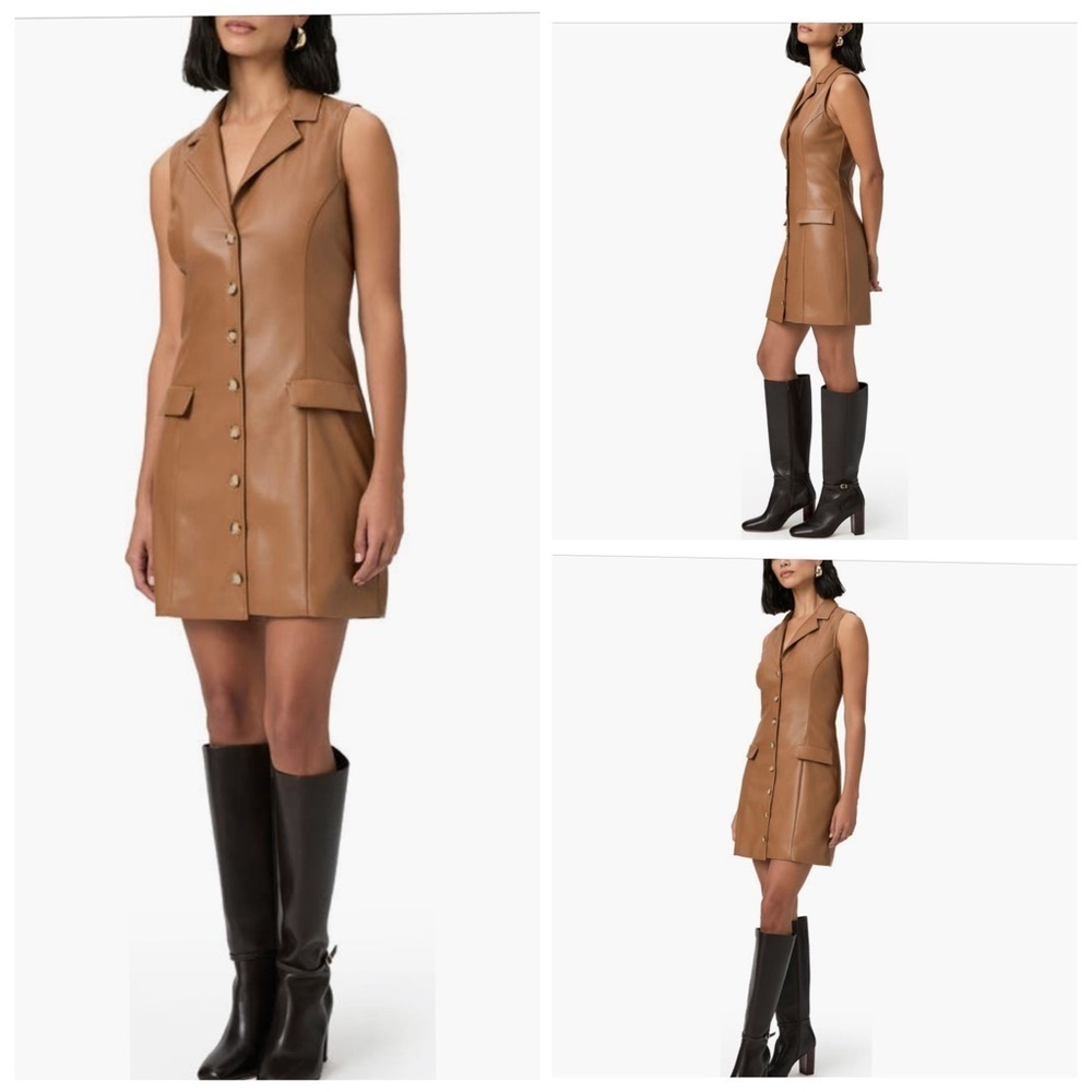 NWT PAIGE Graciella Sleeveless Button Down Faux Leather Mini Dress - Picture 2 of 14